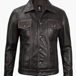 Brown Trucker Leather Jackets In USA