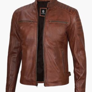 Cognac Leather Jacket For Men In United States