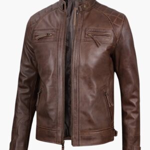 Diamond One Coffee Brown Leather Jacket