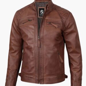 Diamond One Men Cognac Leather Jacket