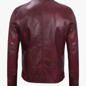 Maroon Biker Leather Jacket In Miami