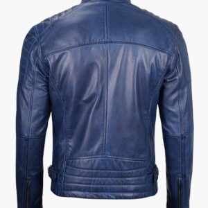 Men Blue Leather Jacket