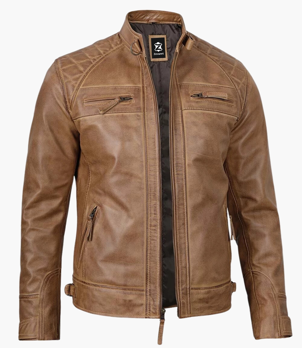 Men Camel Brown Leather Jacket