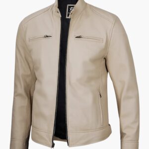 Men Dodge Beige Biker Leather Jacket