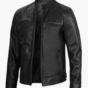 Men Dodge Black Biker Leather Jacket