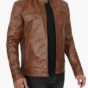 Men Dodge Coffee Brown Biker Leather Jacket