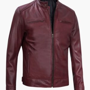 Men Dodge Maroon Biker Leather Jacket