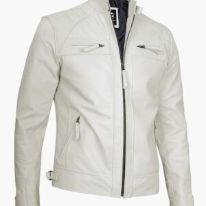 Men White Trucker Leather Jackets In Miami