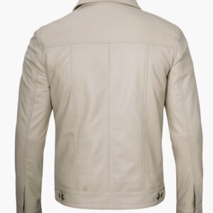 Mens Beige Leather Trucker Jacket