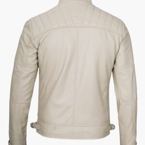 Mens Beige Leather Trucker Jacket
