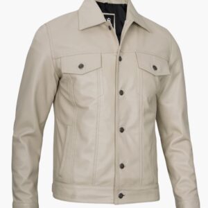 Mens Beige Leather Trucker Jackets In USA