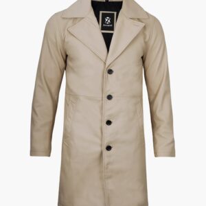 Men's Beige Real Leather Car Coat