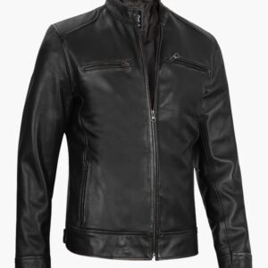 Mens Black Biker Leather Jacket In Florida