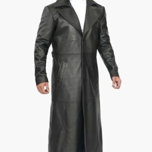 Mens Black Leather Long Coat In Florida