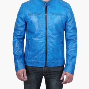 Mens Blue Leather Biker Jackets In Florida