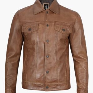 Mens Brown Leather Trucker Jackets In USA