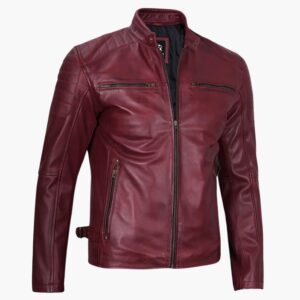Men's Maroon Cafe Racer Leather Jacket