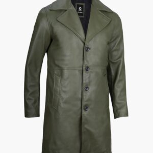 Mens Santiago Military Green Leather Car Coat