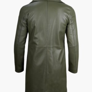 Real Military Green Leather Car Coat