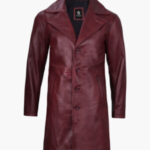Santiago Maroon Leather Car Coat In Miami