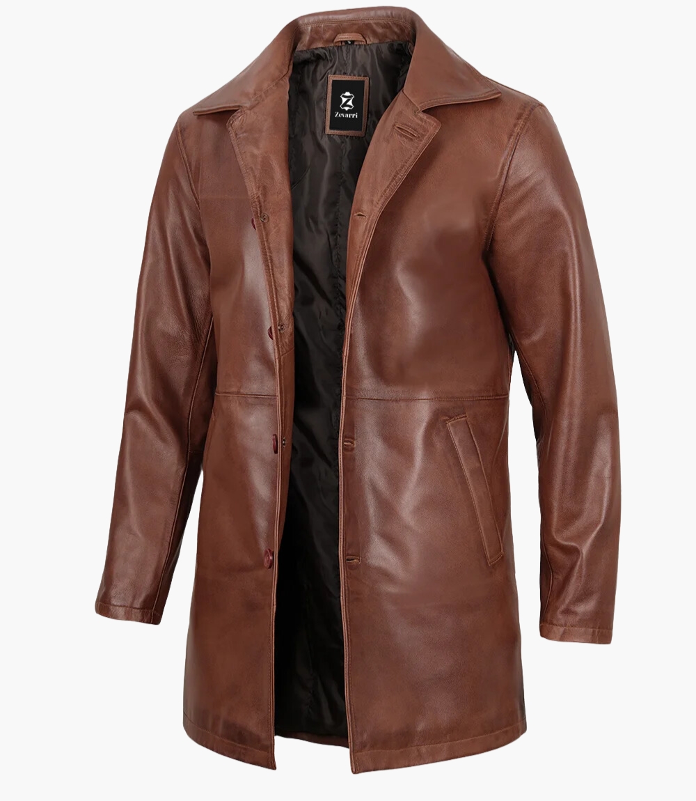 Santiago Men Blue Leather Car Coat