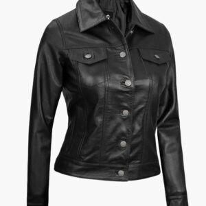 Black Trucker Leather Jacket In Florida