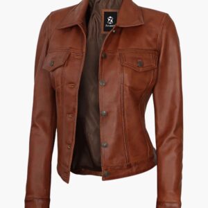 Fernando Cognac Brown Trucker Leather JacketFernando Cognac Brown Trucker Leather Jacket